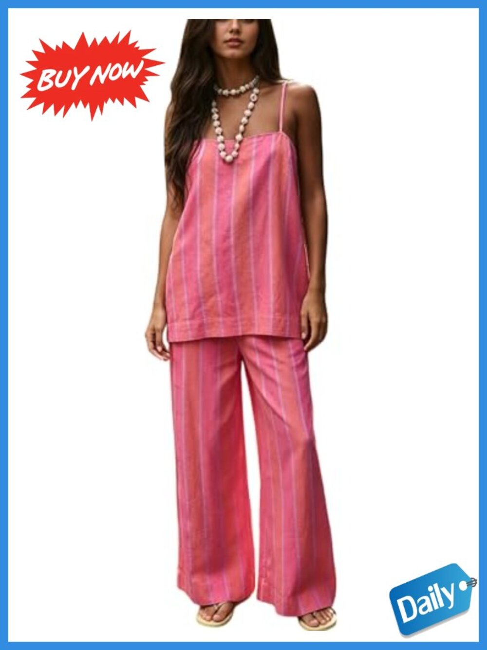 Linen Blend 2 Piece Set Spaghetti Strap Cami Wide Leg Pants Beach Vacation
